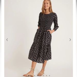 Marine Layer Camille Smocked Midi Dress in Black Modern Ditsy